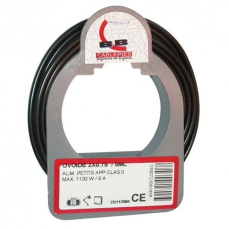 Cable meplat 2x0.75 5m noir bobinot
