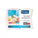 EPONGES  SANITAIRES 3 COUCHES-abrasif blanc X2