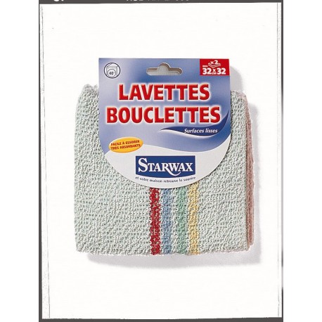 LOT 2 LAVETTES BOUCLETTES COULEURS ASSORTIES 32X32 STARWAX